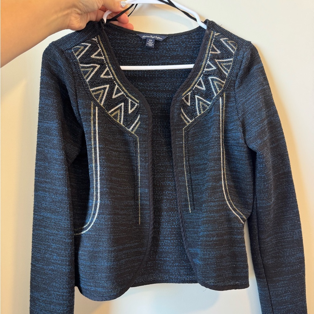 American eagle Stylish Black and Blue Open Front thin blazer